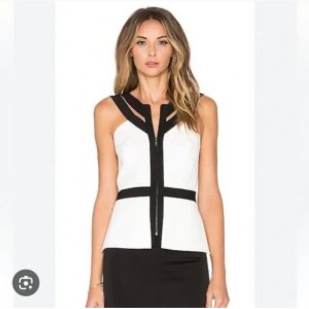 BCBGMaxAzria Black and White Bustier Peplum Tank Top